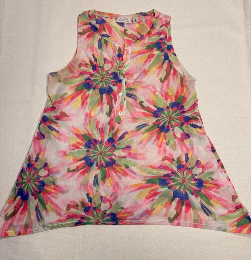 Y2K Sweet Pea Women’s Multicolor Floral Mesh Henley Blouse M